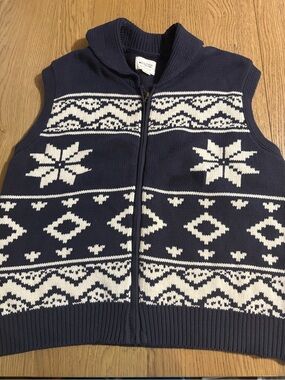 Field & Stream Navy and White Fair Isle Zip-Up Sweater Vest
